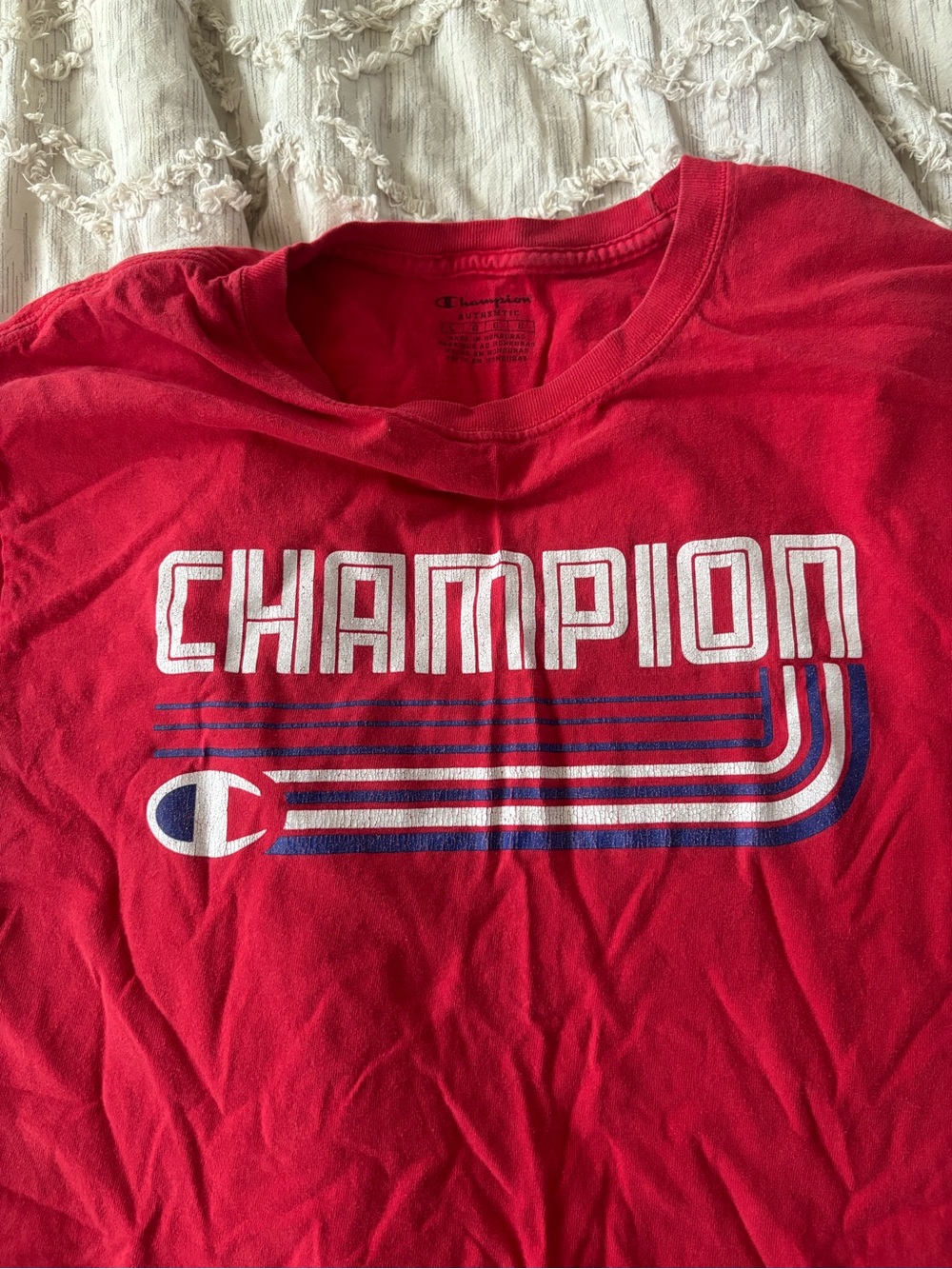 Champion Authentic L Red Retro Logo Graphic T-Shirt - Picture 1 of 5